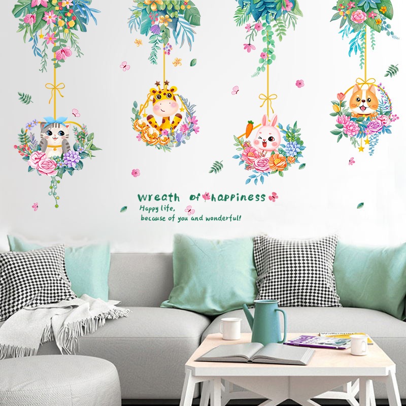 พร้อมส่ง สติกเกอร์พวงหรีดดอกไม้ สติ๊กเกอร์ติดผนัง สติ๊กเกอร์ wall sticker 1135