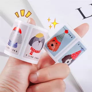 [พร้อมส่ง🇹🇭] สติ๊กเกอร์ลายแสตมป์รูปน้องหมา (ม้วน 200 ดวง) มีให้เลือก 5 แบบ