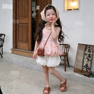 ✅พร้อมส่ง 👧🏻🌸ชุดเซทเด็กผู้หญิง2ชิ้น Summer เสื้อผูกคอลายดอกไม้สม็อคหลัง+กางเกงขาตุ๊กตา มี2สีให้เลือกน่ารักฝุดๆงานเวียด🇻🇳