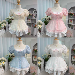 (อก30-42) เสื้อแขนตุ๊กตาสไตล์เกาหลี แต่งระบายลูกไม้และโบว์หวานทรงตุ๊กตา สาวอวบใส่ได้ อกได้ถึง 42 นิ้ว(เสื้ออย่างเดียว)