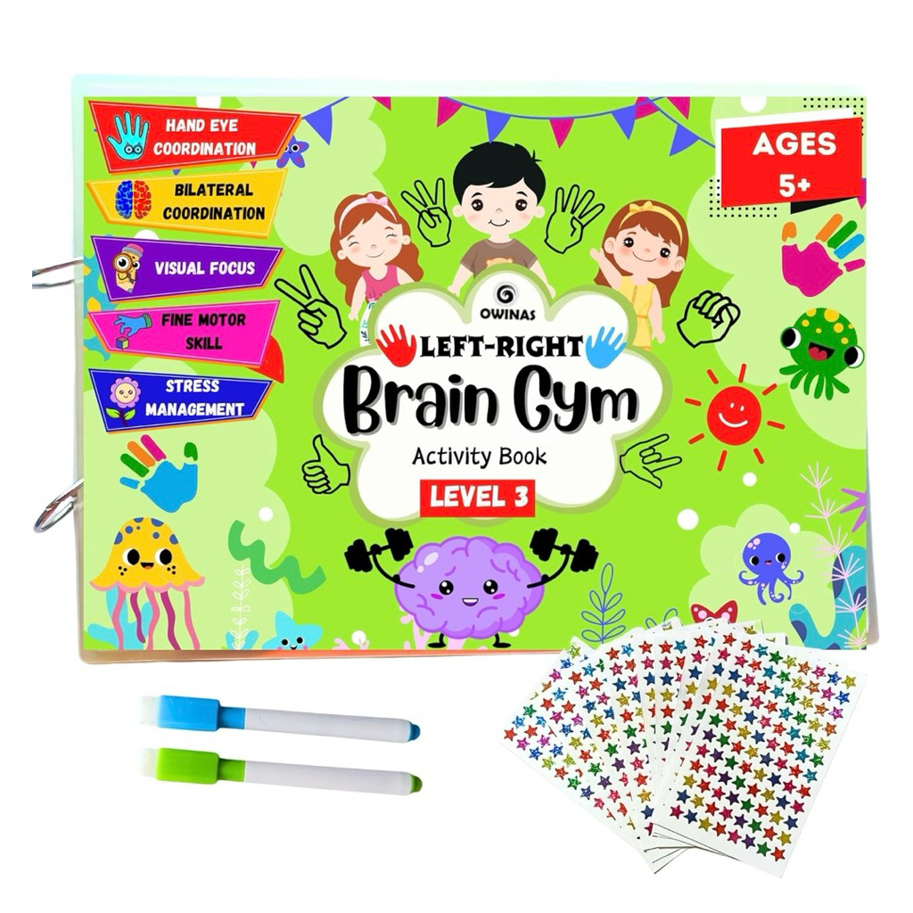 Brain Gym Level 3หนังสือฝึกสมองเด็ก 5+ (22 กิจกรรม A4 +ปากกา สติ๊กเกอร์) เสริมพัฒนาการ ฝึกสมองซีกซ้าย ขวา Brain Exercise