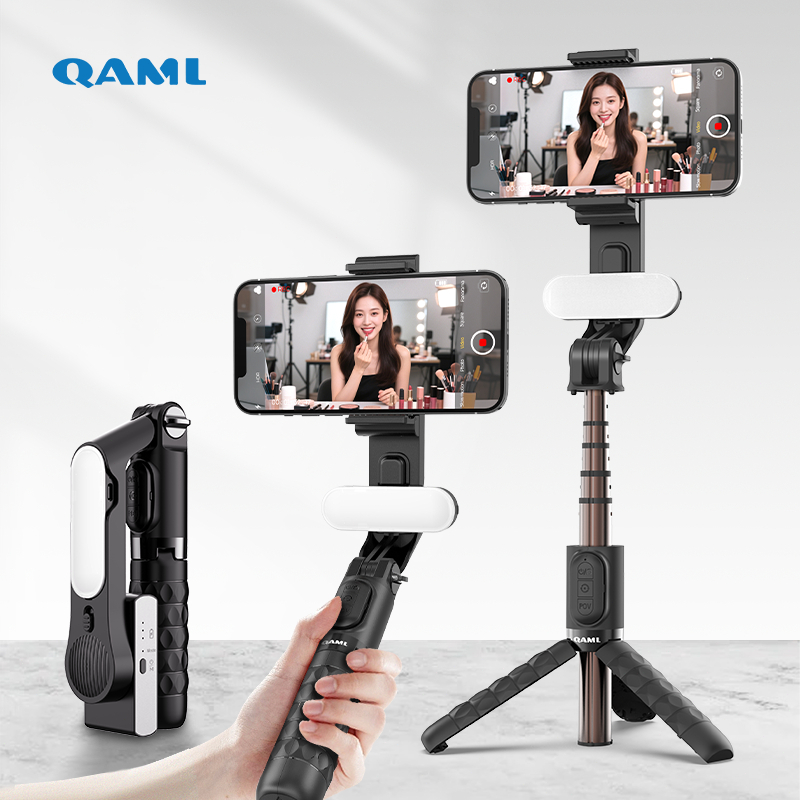 QAML A6 ไม้เซลฟี่กันสั่นมา Gimbal Stabilizer พร้อมขาตั้งอัจฉริยะพร้อมไฟLED พร้อมรีโมทบลูทูธ