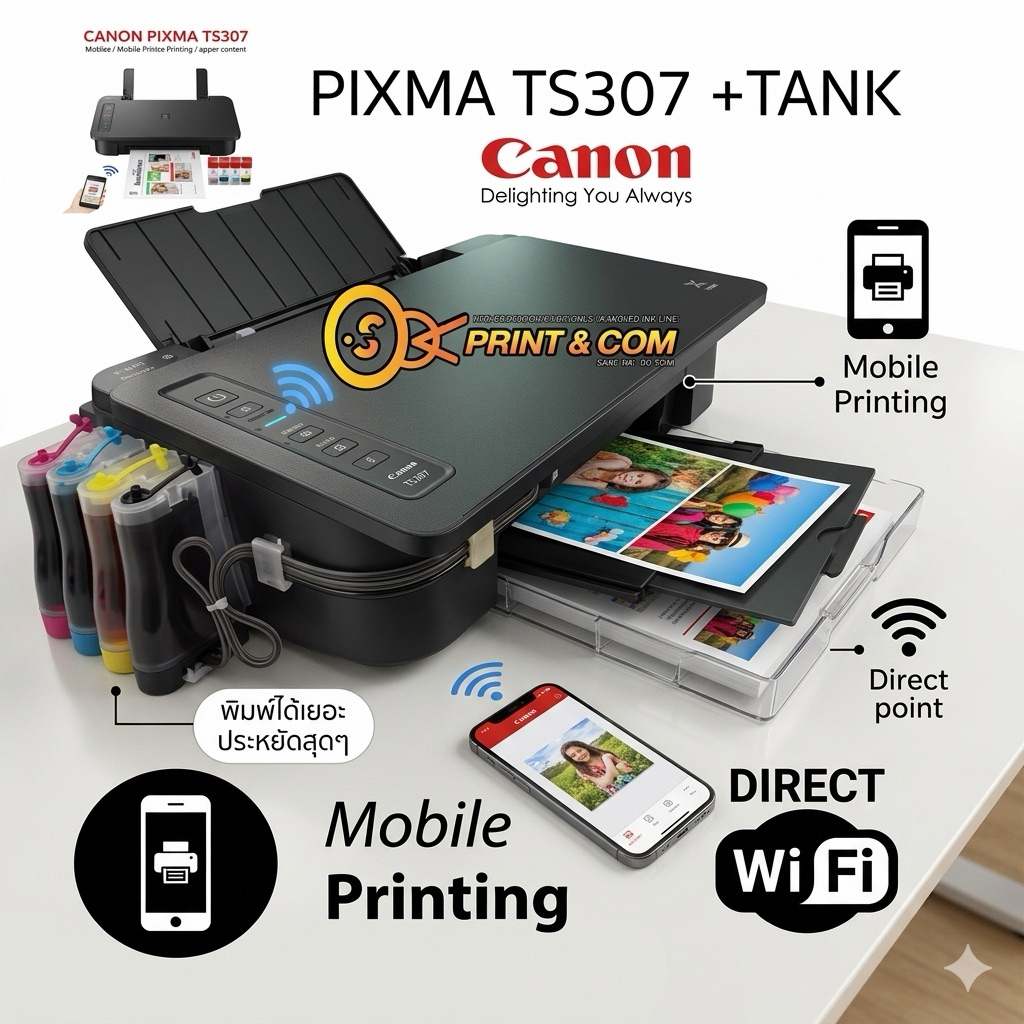 canon ts307 ปริ้นเตอร์ wifi printer ติดแท้งค์ สินค้ามือ1รับประกันเครื่องและแท้งค์1ปี #printer wifi
