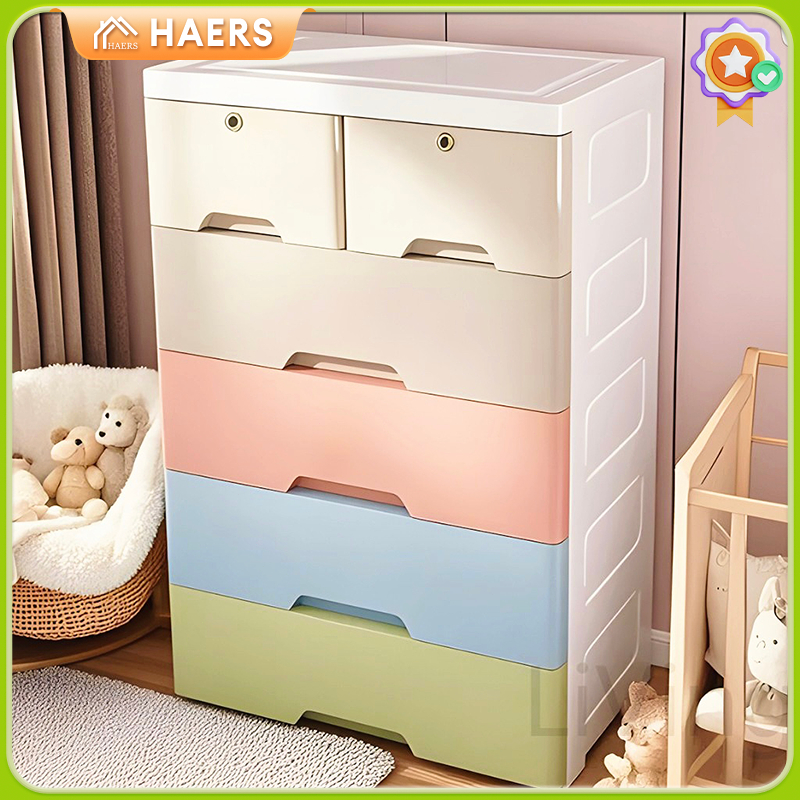 HAERS ตู้ลิ้นชัก กล่องเก็บของอเนกประสงค์ ลิ้นชักเสื้อผ้า 3-7ชั้น PP มีล้อ ประหยัดพื้นที่ ความจุใหญ่