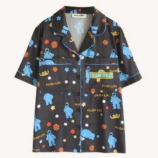 Muslin Pajamas x Sesame Street Collection [Midnight Bites] ชุดนอนใส่เที่ยว ลาย Cookie Monster