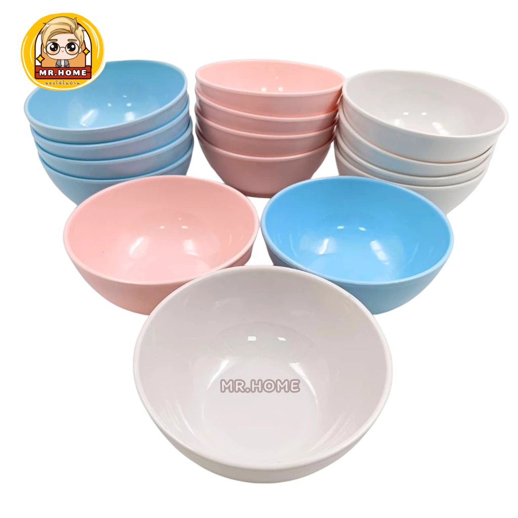 ถ้วยซุป เมลามีน ทรงโคม 5 นิ้ว สีพื้น ฟ้า ชมพู ขาว (ชุด 6ใบ)