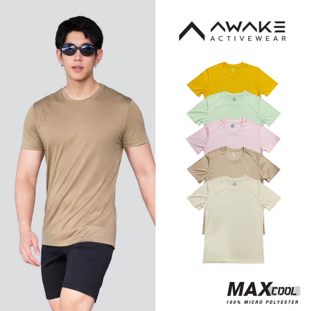 AWAKE เสื้อกีฬาคอกลมสีพื้น ไมโครสปอร์ต