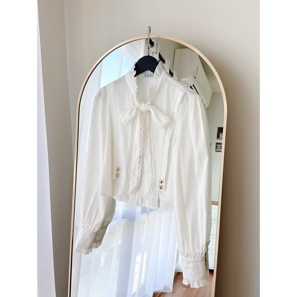 [Make your Clothes] Ribbon premium crop satin shirt เชิ้ตซาตินพรีเมียม ทรงครอป