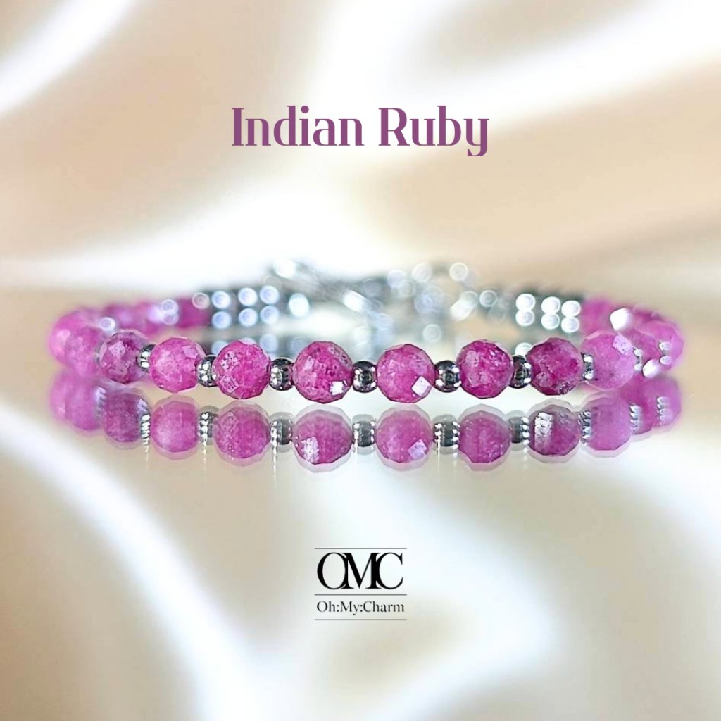 สร้อยข้อมือหินแท้ "Indian Ruby" | ทับทิมอินเดีย หินแห่งอำนาจและความสำเร็จ | หินขนาด 3 mm.