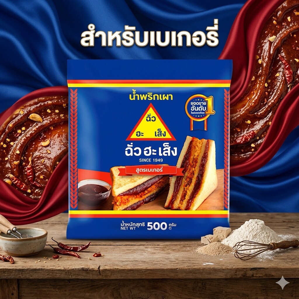 น้ำพริกเผาเบเกอรี่ ฉั่วฮะเส็ง 500 กรัม เนื้อละเอียด หอม หวาน กลมกล่อม