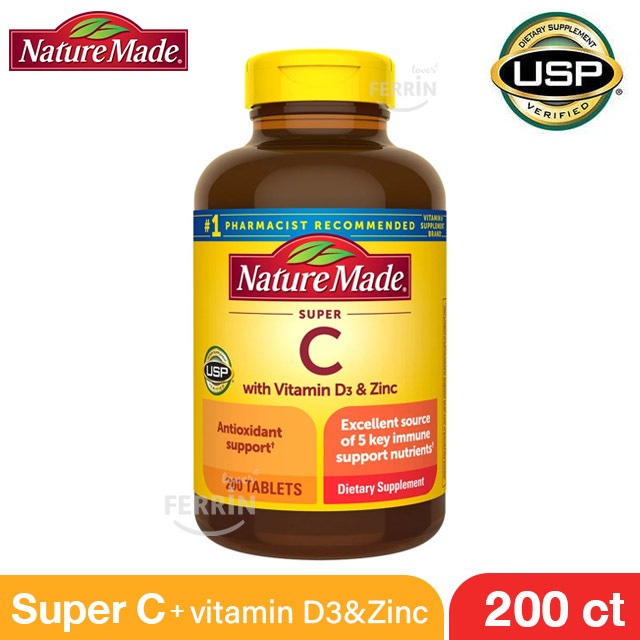 Nature Made, Super C with Vitamin D3 & Zinc 200 Tablets วิตามินซี วิตามินดี ซิ้งค์