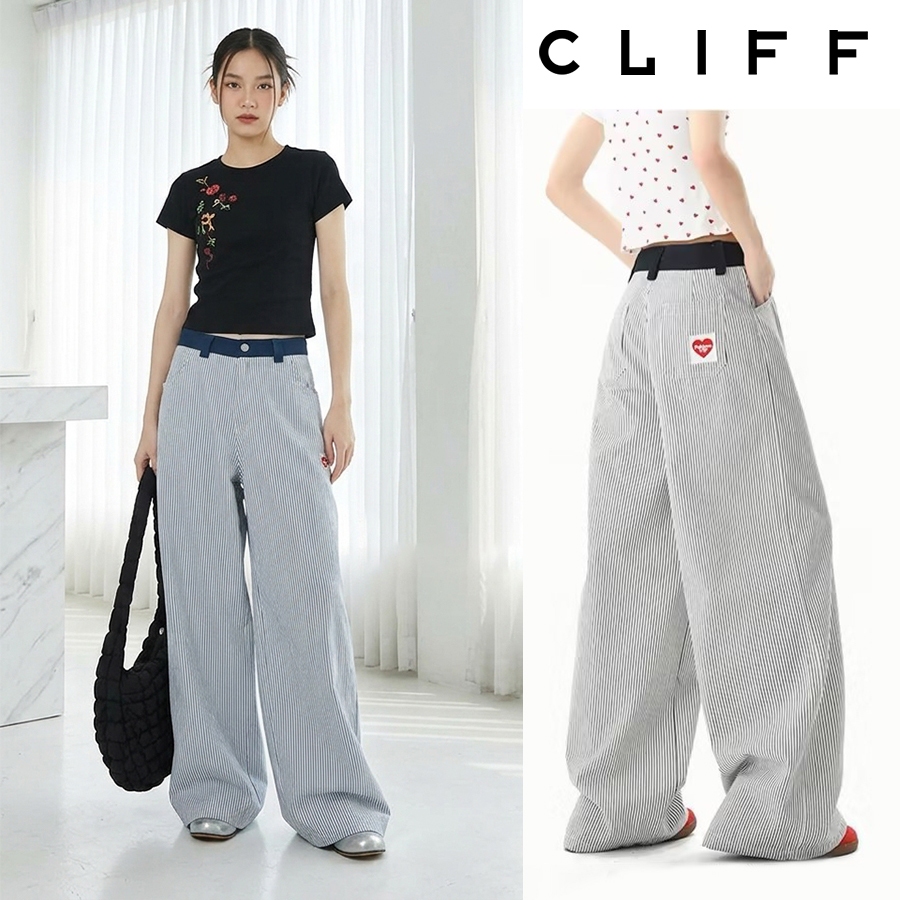 CLIFF กางเกงขายาวลายทางฤดูร้อน  ดูผอม  สไตล์ฮิปฮอปริมถนน  หลวม  ใส่ได้กับทุกแบบ  สไตล์เกาหลี  Cleanfit