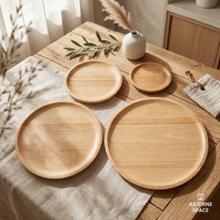 จานไม้ ถาดไม้ ทรงกลม ขนาด 6/8/10/12 นิ้ว สำหรับใส่อาหาร