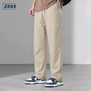 ZEKE B0063 กางเกงขายาวทรงตรงสำหรับผู้ชาย มี 3 กระเป๋า ปักโลโก้ ทรงหลวม ลำลอง เรียบง่าย เหมาะสำหรับใส่ทำงาน หรือใส่คาร์โก