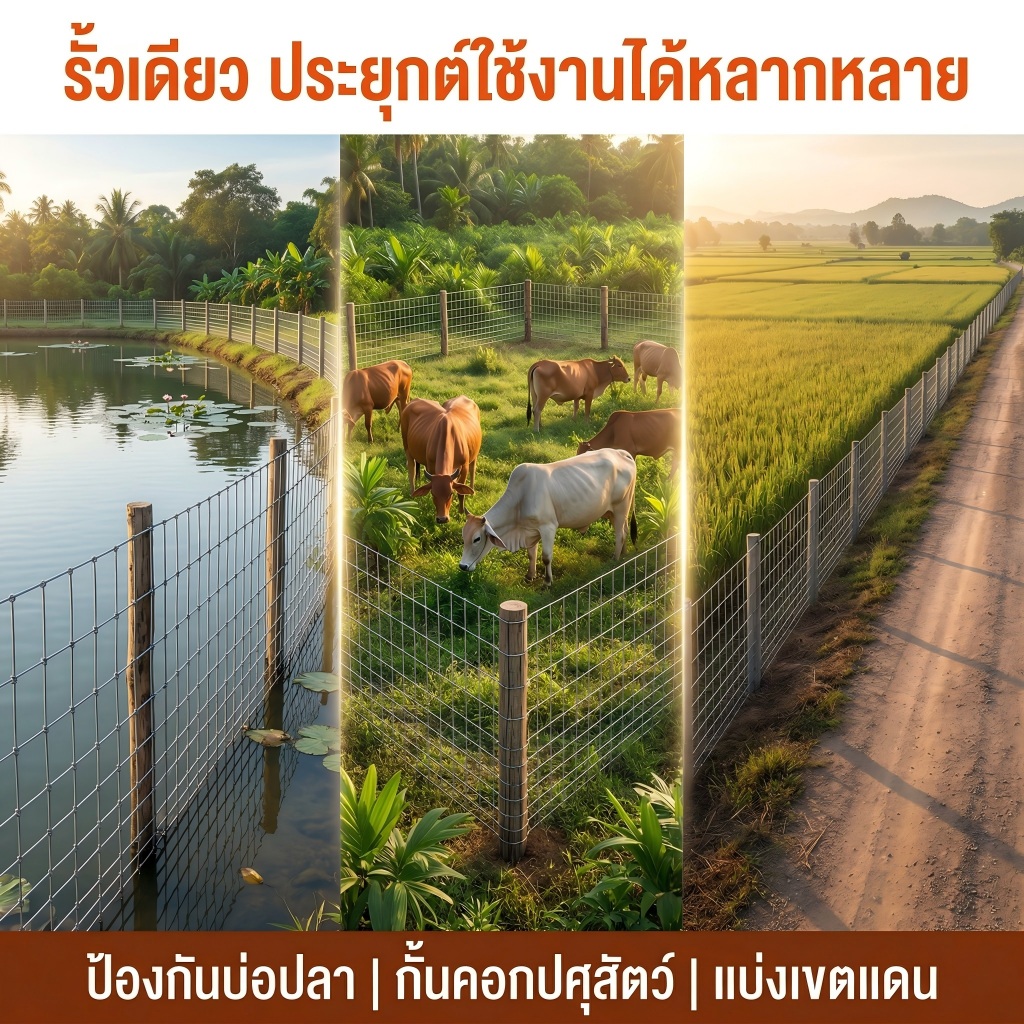รั้วถักปม รั้วตาข่ายแรงดึง ยาว30m/50m ลวดตาข่ายถักปม ลวดเหล็กล้อมรั้ว ลวดล้อมไร่สวน ลวดล้อมคอกส รูปที่ 5