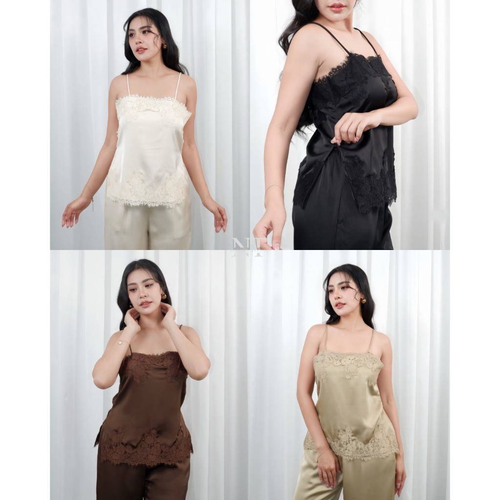 NATTHA.STUDIO : Vela lace เสื้อสายเดี่ยวซาติน เพิ่มงานลูกไม้
