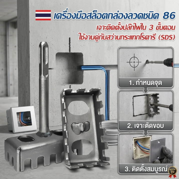 86 กล่องลวดที่เปิดรู กล่องสายถาดสายเคเบิลทนทาน Multi-function Electric Wall Hole Opener ฮาร์ดแวร์