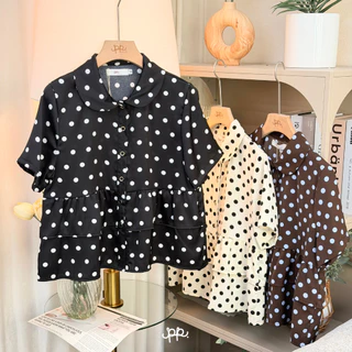 POI Polkadot เสื้อคอปกผ้าเจลลี่ระบายชายลายจุด ใส่สบาย L023D7