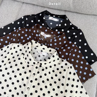 POI Polkadot เสื้อคอปกผ้าเจลลี่ระบายชายลายจุด ใส่สบาย L023D7