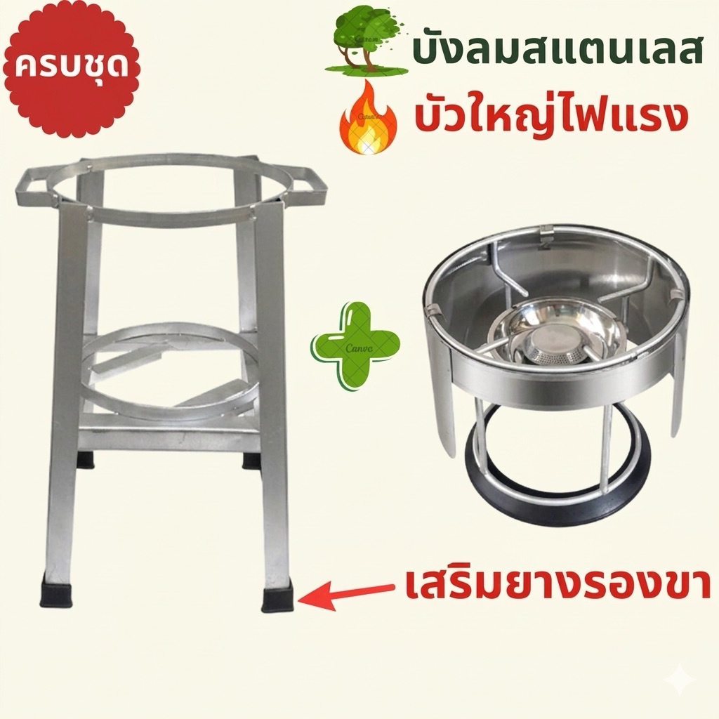 ชุดขาตั้งถังปิกนิก พร้อมโครงปิกนิก 4 กก. บัวใหญ่พิเศษ บังลมสแตนเลส GAZMAX นมหนูทองเหลือง