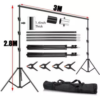 Photo Studio 2x3m ฉากถ่ายรูป Background Stand & 3x3m Backdrop Non-wovens ฉากเขียว Green Screen