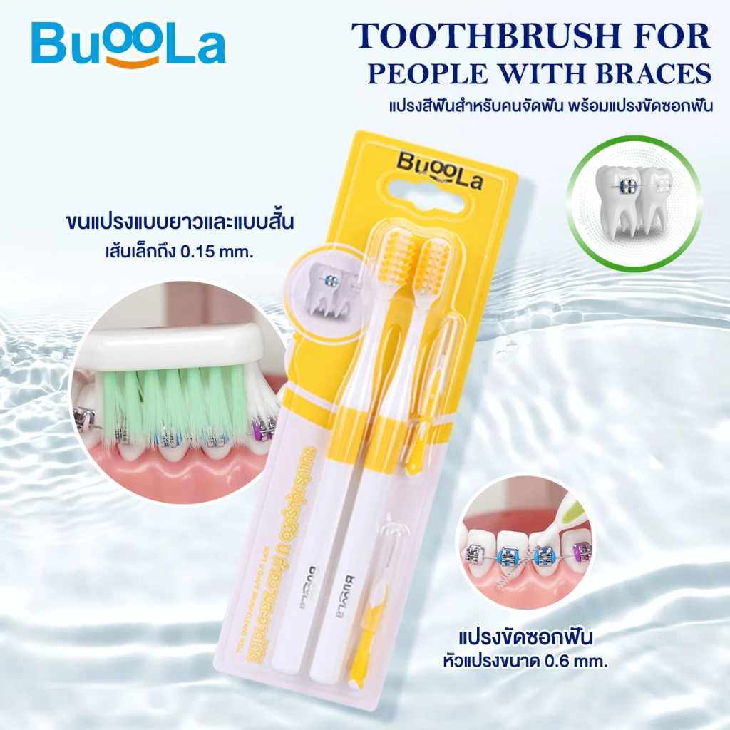 Buoola แปรงสีฟันคนจัดฟัน ขนนุ่มสองชั้น พร้อมแปรงขัดซอก 4 ชิ้น thumbnail 7