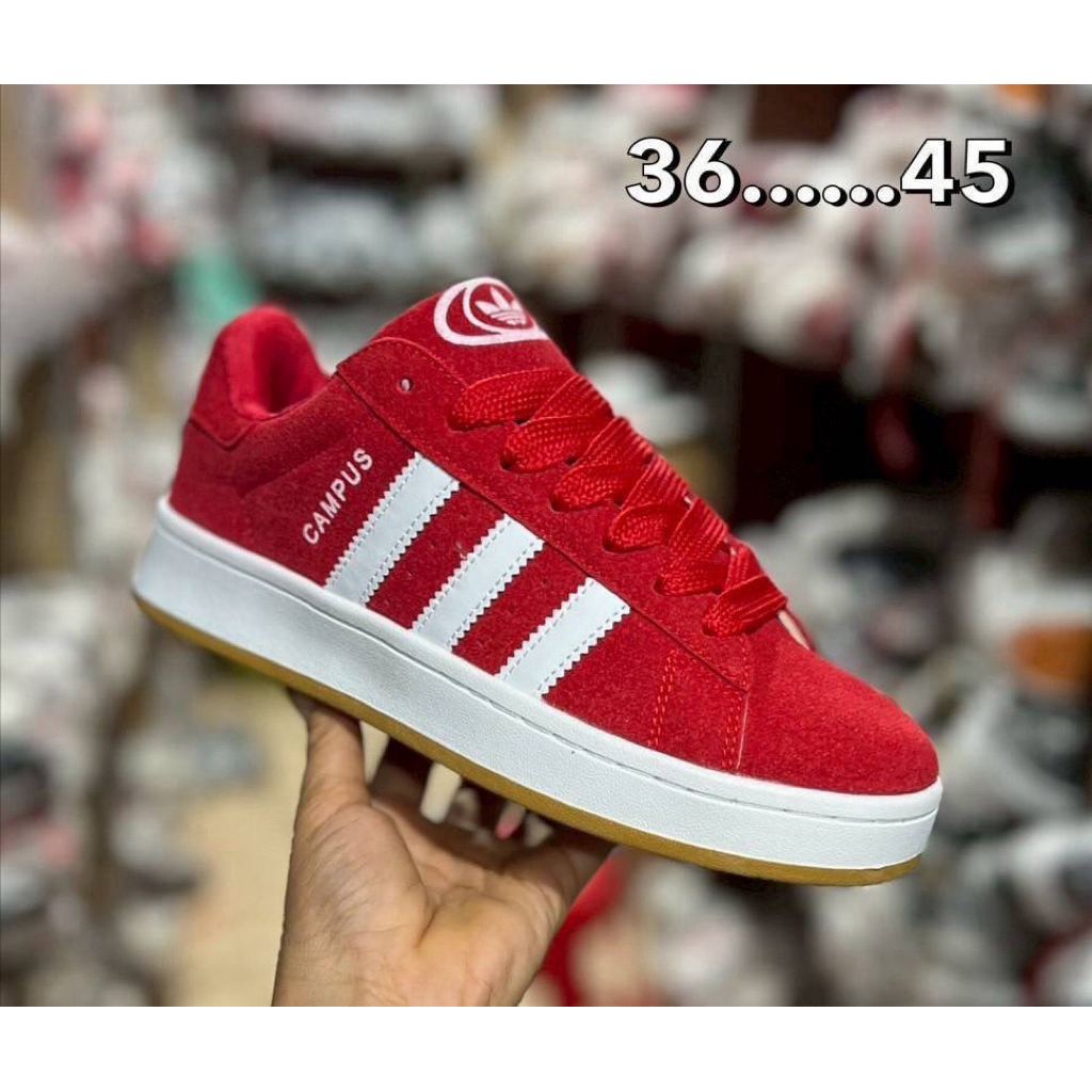 รองเท้าผ้าใบ อดิดาส​ แคมปัส สีแดงแถบขาว หนังกลับ size 37 ถึง 45 สินค้าพร้อมส่ง ใส่ได้ทั้งชายและหญิง