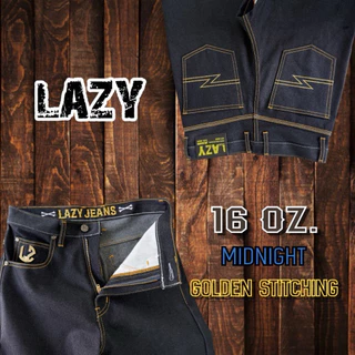 LAZYผ้าดิบ16Ozและ14Ozดีเทลใหม่ล่าสุดกางเกงยีนส์กระบอกใหญ่ แถมป้าย แถมตะขอ