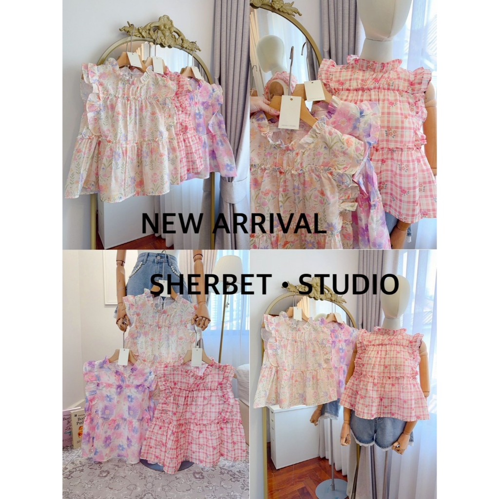 ป้าย Sherbet เสื้อแขนกุดระบาย 2 ชั้นผ้าคอตตอน อก 37 นิ้ว ยาว 21 นิ้ว