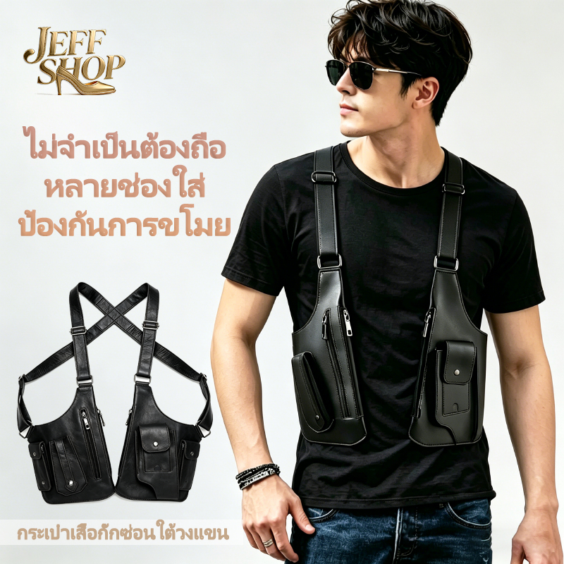JEEF กระเป๋าคาดอก กระเป๋าคาดหน้าอกผู้ชาย ปกปิดคู่รักแร้ มัลติฟังก์ชั่น เหมาะกับการพกพาเดินทาง