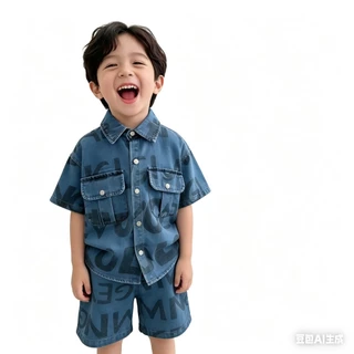 YO238 ชุดเซ็ตเด็กสุดฮิต งานยีนส์นิ่มใส่สบาย สไตล์มินิมอลคูลๆ เท่ไม่เหมือนใคร