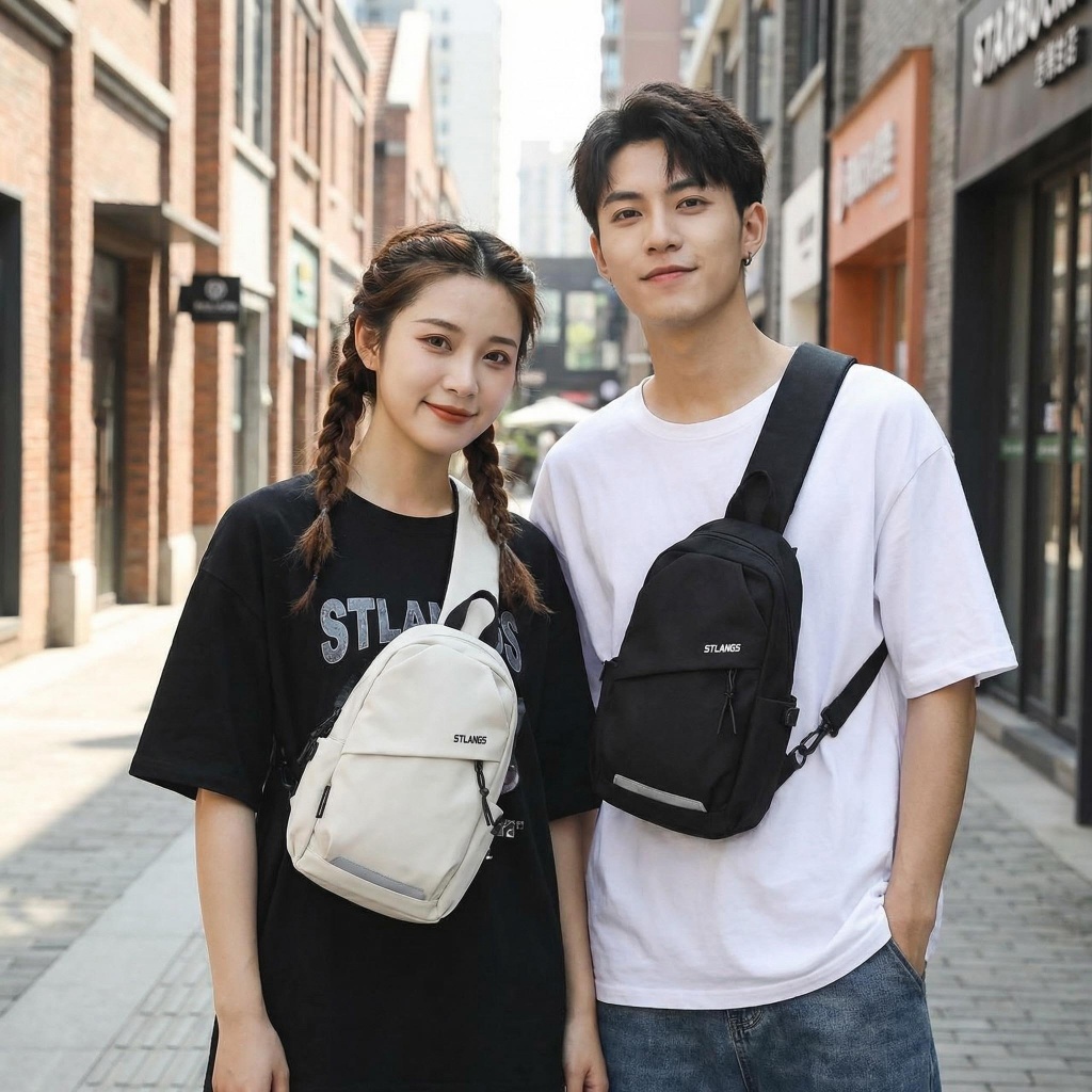 #50301Ins trendy brand versatile couple's bags, women's chest bag, crossbody bag, large-capacity casual student backpack