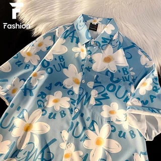 ใส่ได้ทั้งชายหญิง! เสื้อเชิ้ตคู่รัก ลายภาพวาดสีน้ำมันดอกไม้ สไตล์ฮาวาย Unisex
