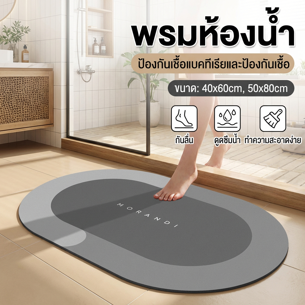 【พร้อมส่ง】Hut Nest พรมปูพื้น พรมห้องน้ำ กันลื่น แห้งไว ดูดซับน้ำดี ทำความสะอาดง่าย 40*60cm/50*80cm