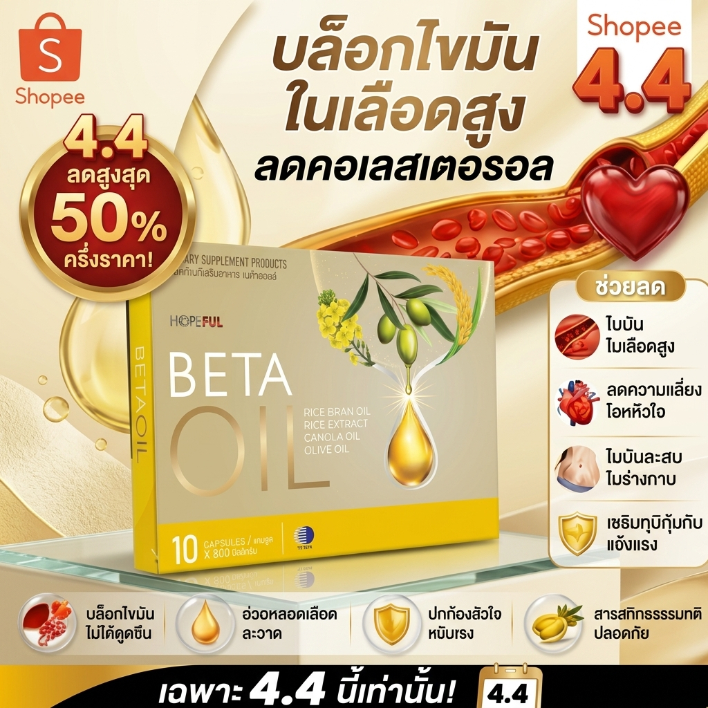 !!ครึ่งราคา!! Beta Oil บำรุงหัวใจ ลดไขมันสะสม เสริมการไหลเวียน ดูแลสุขภาพรวม เหมาะกับคนรักสุขภาพ ของแท้100%