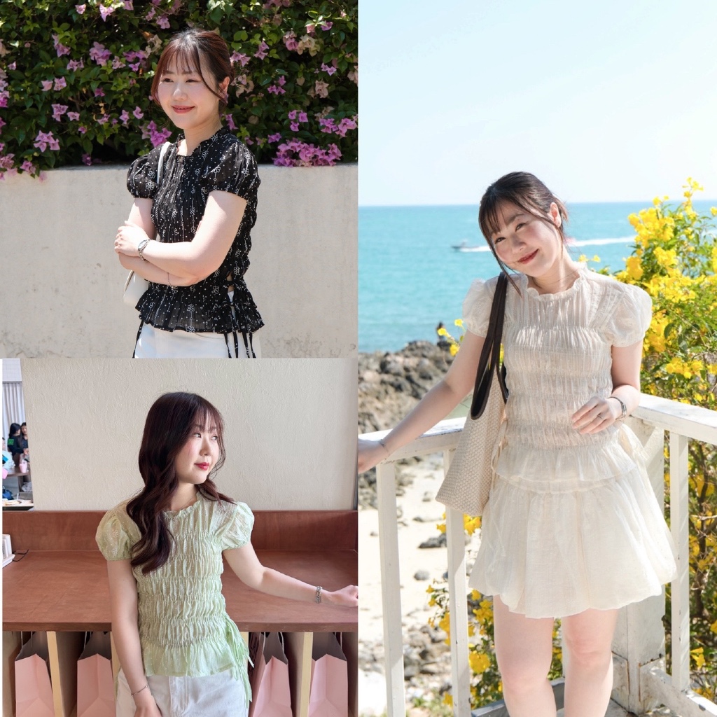 (เติมเขียวแล้วค่า)Wendy top🌬️Chakiya.store❣️เสื้อคอกลม สม็อคช่วงตัว แต่งโบว์ผูกช่วงเอว