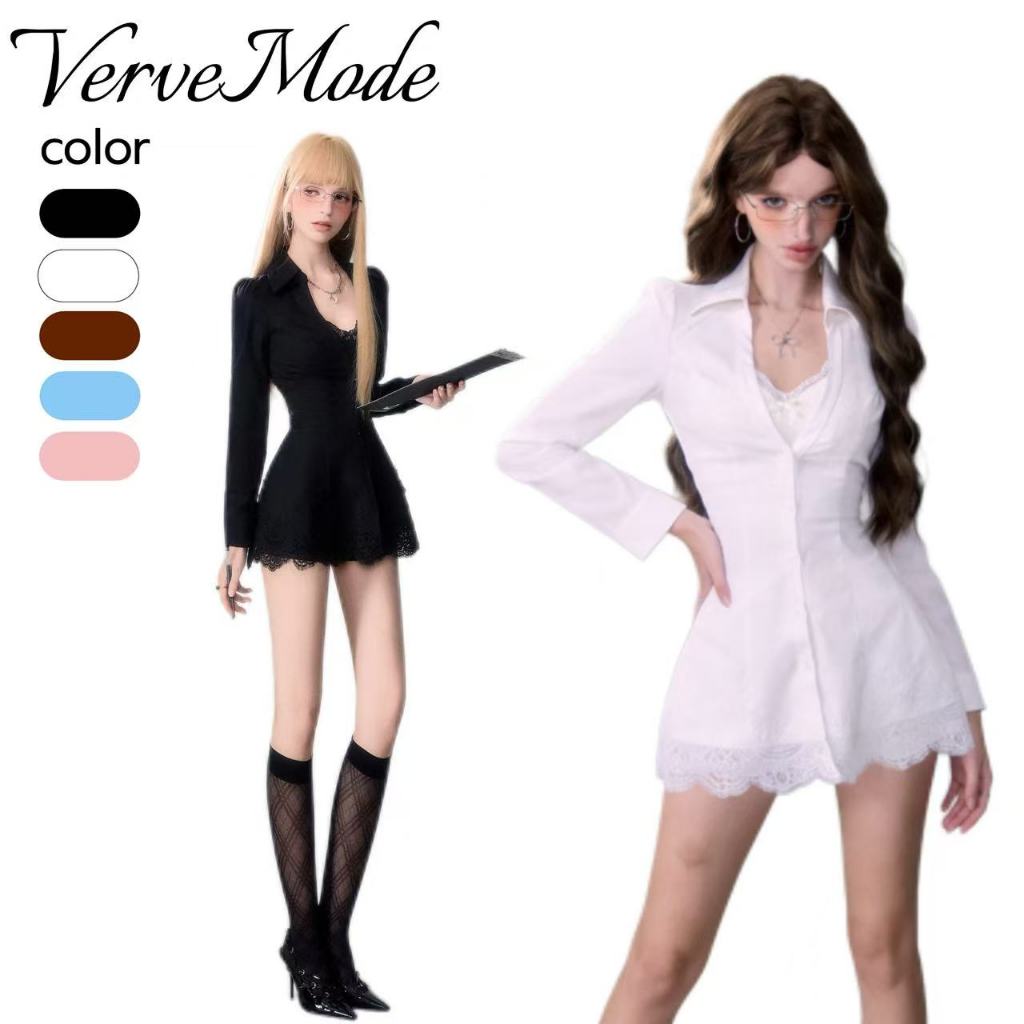 VerveMode.🍓จัดส่งในประเทศไทย🍓เสื้อลูกไม้สีดำบริสุทธิ์และเย้ายวนใจสำหรับผู้หญิง สไตล์ใหม่สำหรับฤดูใบไม้ร่วง ทรงเข้ารูปช่ว
