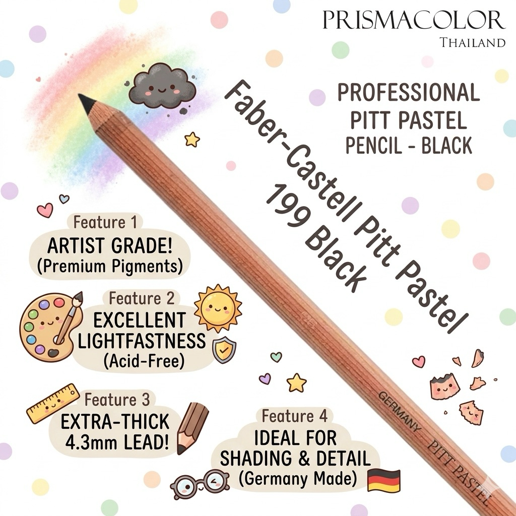 Faber-Castell Pitt Pastel (สีดำ 199 Black) แยกแท่ง | ดินสอพาสเทล เกรดศิลปิน เยอรมัน