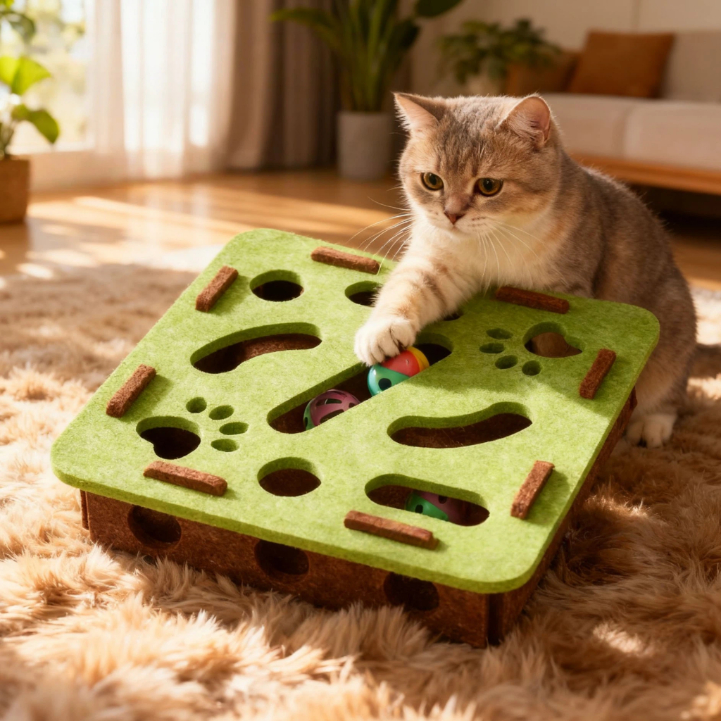 Coco-pet กล่องลับลากลมกระดิ่งสำหรับแมว ของเล่น felt อัจฉริยะ แก้เบื่อให้แมวเล่นเอง