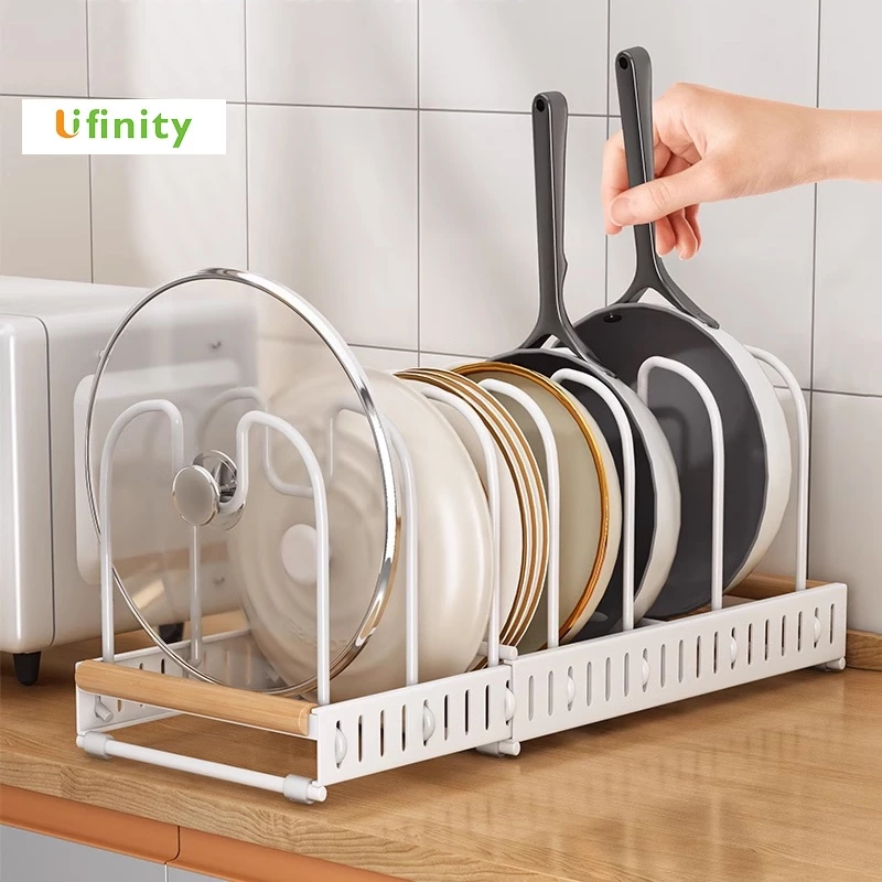 Lifinity ปรับความกว้างได้ ชั้นวางของในครัว ชั้นเก็บของ ชั้นวางฝาหม้อ