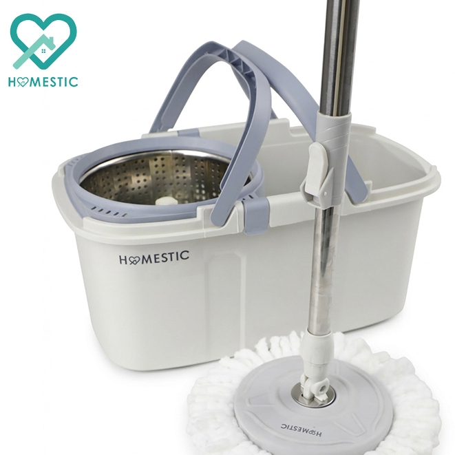 HOMESTIC ถังปั่นไม้ม็อบถูพื้น ไม้ถูพื้น Spin Mop ถังปั่นสแตนเลส หมุนได้ 360° พร้อมผ้าถูพื้น