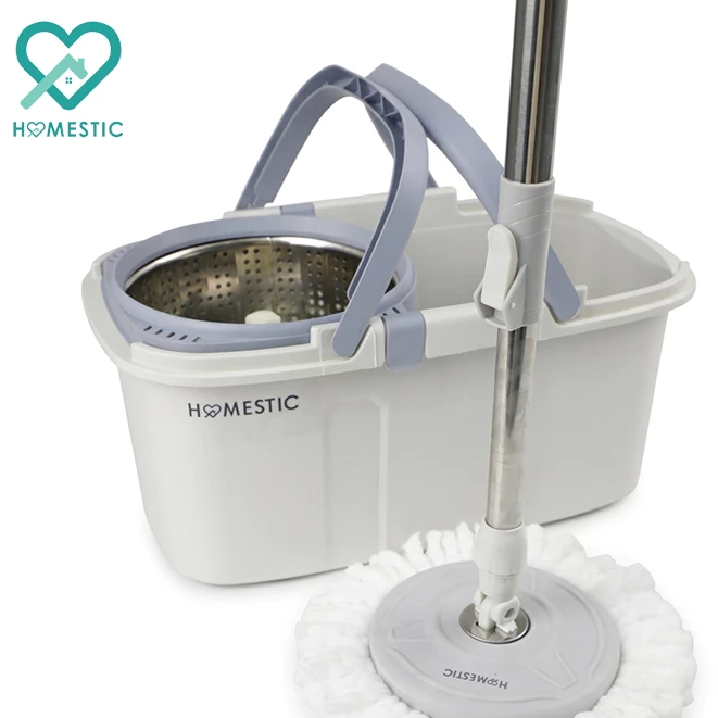 HOMESTIC ถังปั่นไม้ม็อบถูพื้น ไม้ถูพื้น Spin Mop ถังปั่นสแตนเลส หมุนได้ 360° พร้อมผ้าถูพื้น