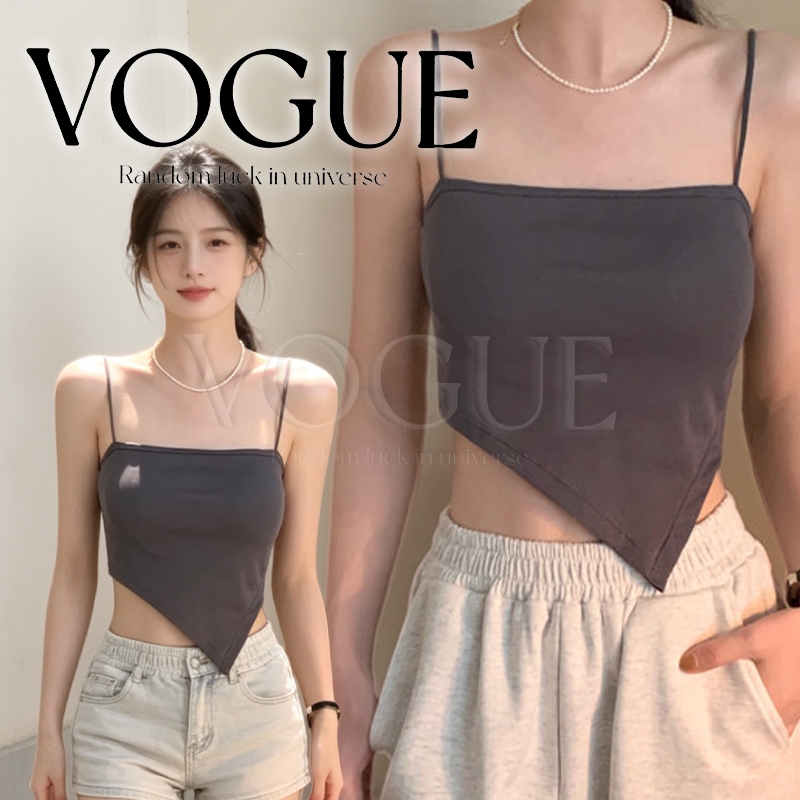 Vogue🌟พร้อมส่ง🌟 เสื้อสายเดี่ยว ทรงเข้ารูป ชายเสื้อทรงสี่เหลี่ยม ผ้านุ่ม สวมใส่สบาย (FY1332)