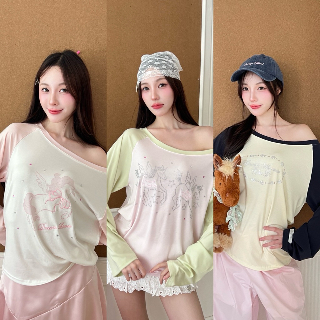 Cintage♡ CT2183 แขนยาวเว้าไหล่ester8803 💕
