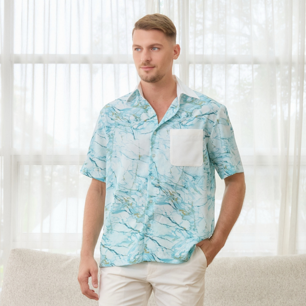 VACAY INDEED | Diddy Shirt ลาย Muse Marble เสื้อเชิ๊ด มีกระเป๋า /พร้อมส่ง*