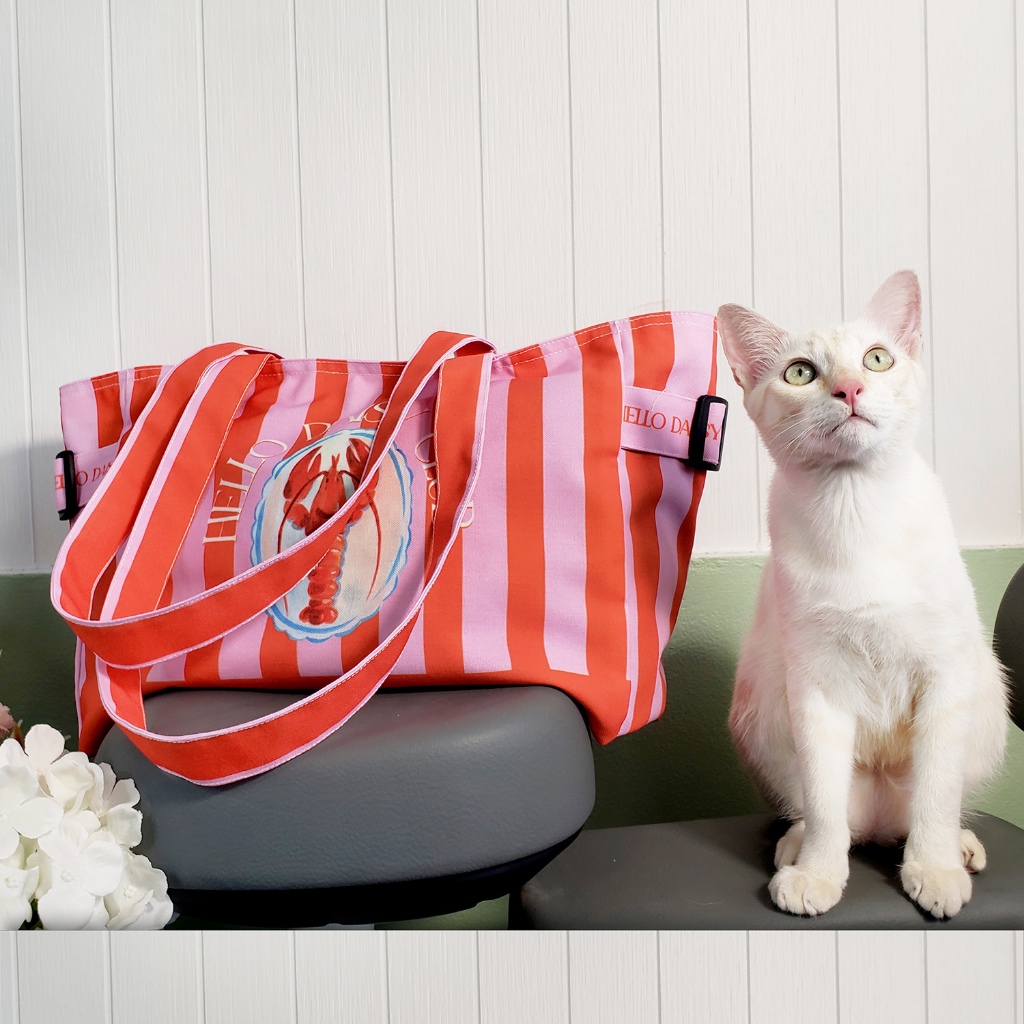 Hello Daisy - Belt bag กระเป๋า  tote bag  ลายกุ้ง Lobster  ใส่ Ipad ทุกรุ่น , Notebook  15" หนังสือ
