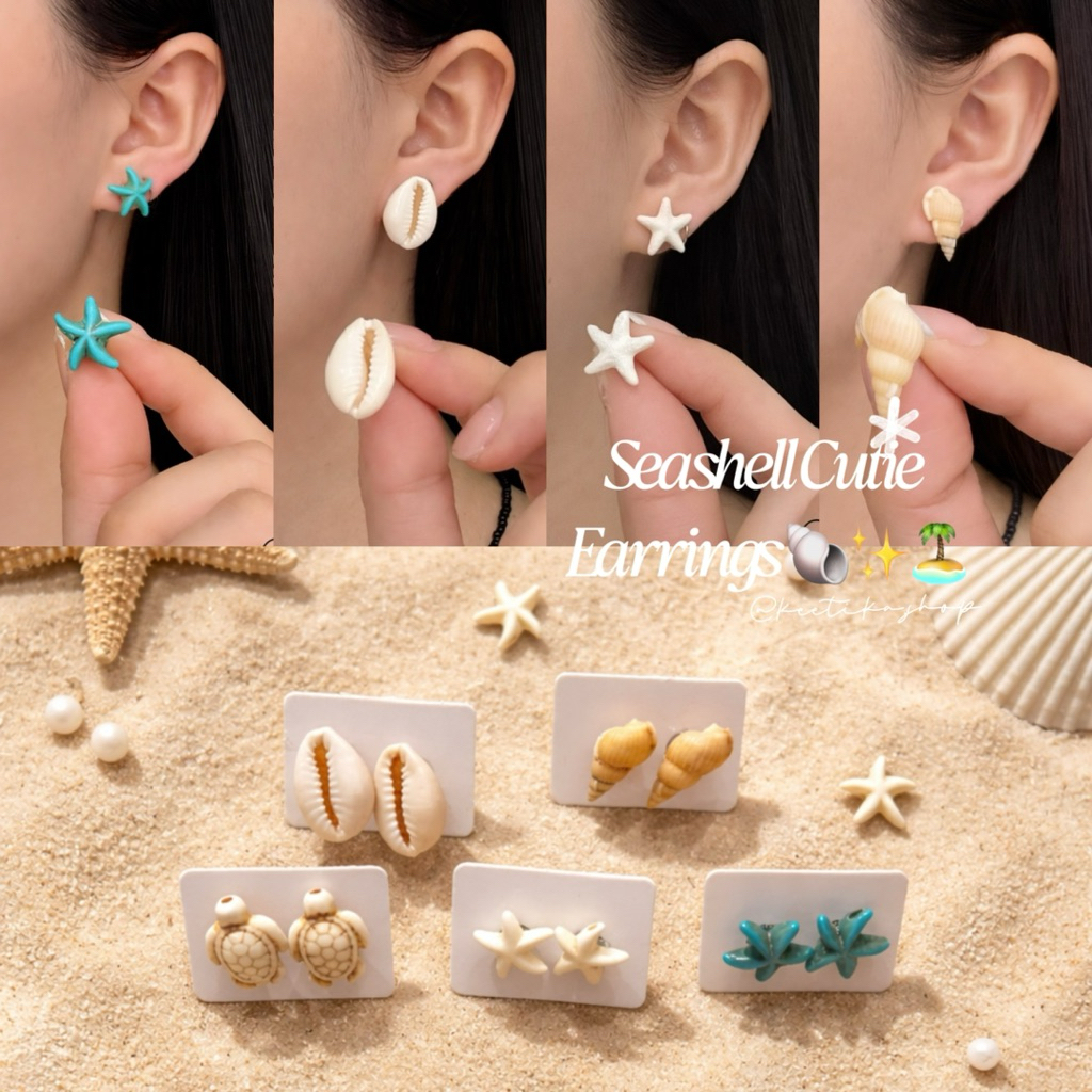 (ready to ship  )   ต่างหูฟิวทะเลน่ารัก Seashell Cutie Earrings ต่างหูเปลือกหอย ปลาดาว เต่า Summer accessory   ✨ – โปรปัง