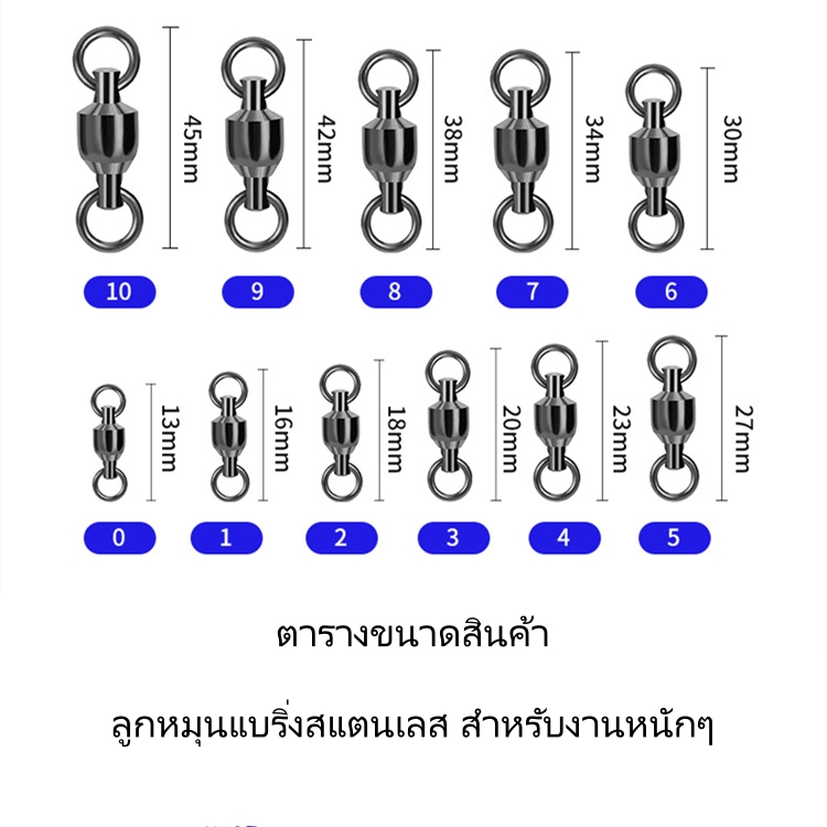 ลูกหมุนแบริ่ง สแตนเลส ทนน้ำเค็ม สำหรับตกปลางานหนัก สีดำและสีเงิน แพ็คละ 5ชิ้น 10ชิ้น