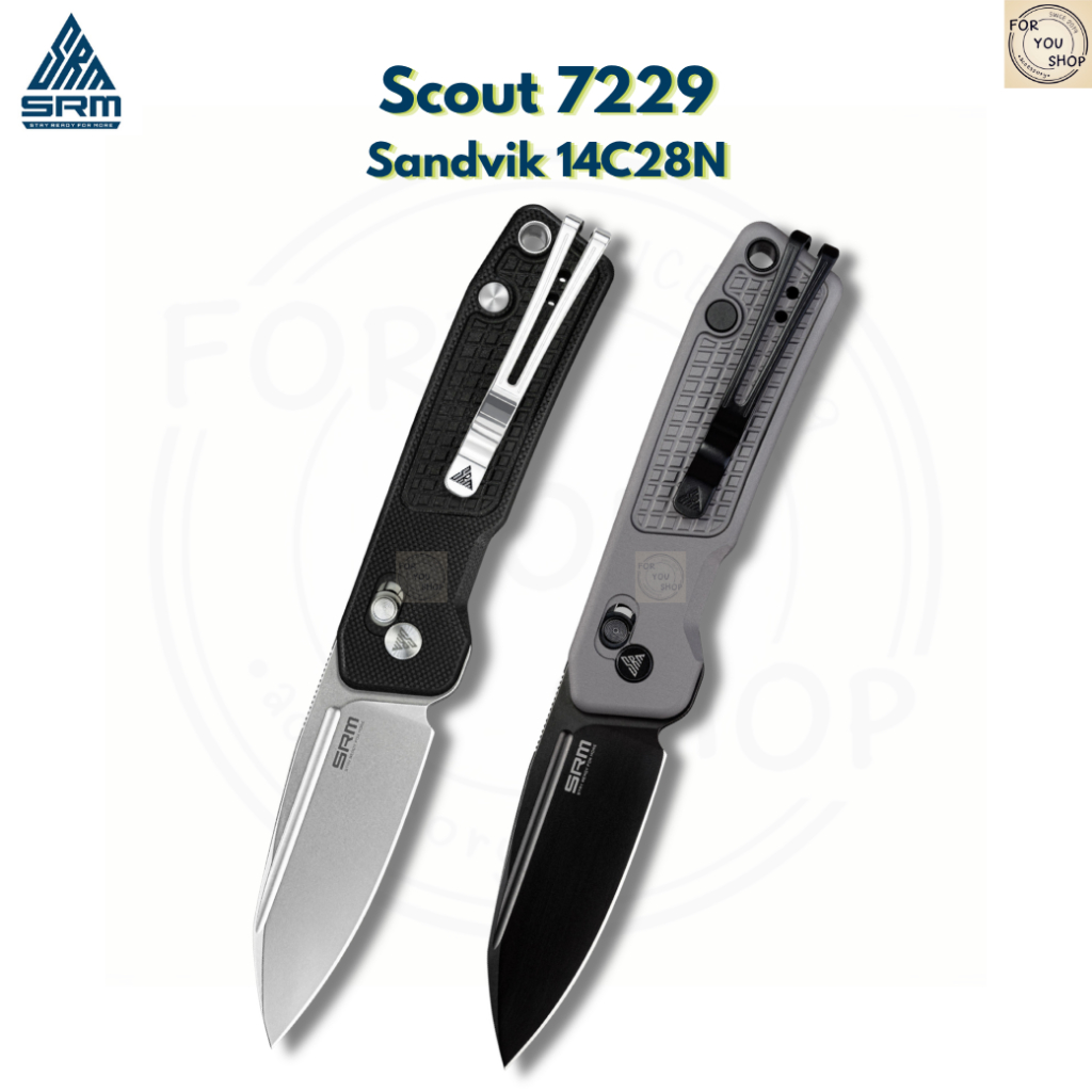 มีดพับ SRM Scout 7229 ใบมีด 14C28N 2.72 นิ้ว ด้าม G10 / Aluminum Crossbar Lock Invisible Flipper EDC