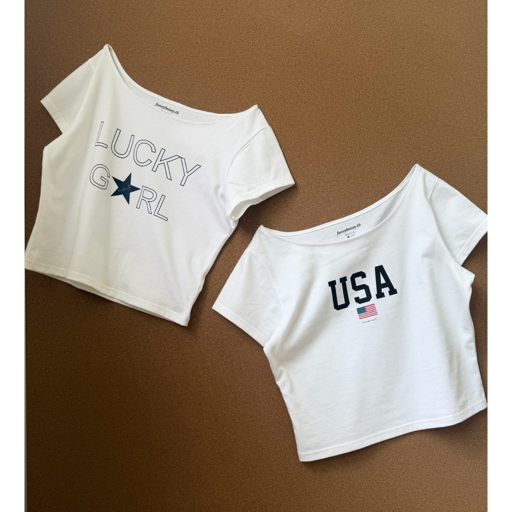 funnybunny - เสื้อปาดไหล่ 2 ลาย Lucky girl , ลาย USA